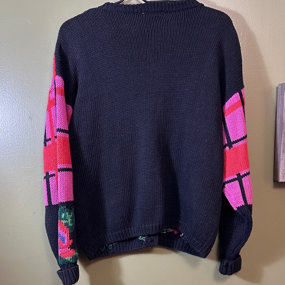 Vintage 80s/90s Funky Floral Knit button down Sweater - size large Gallagher - Picture 5 of 9